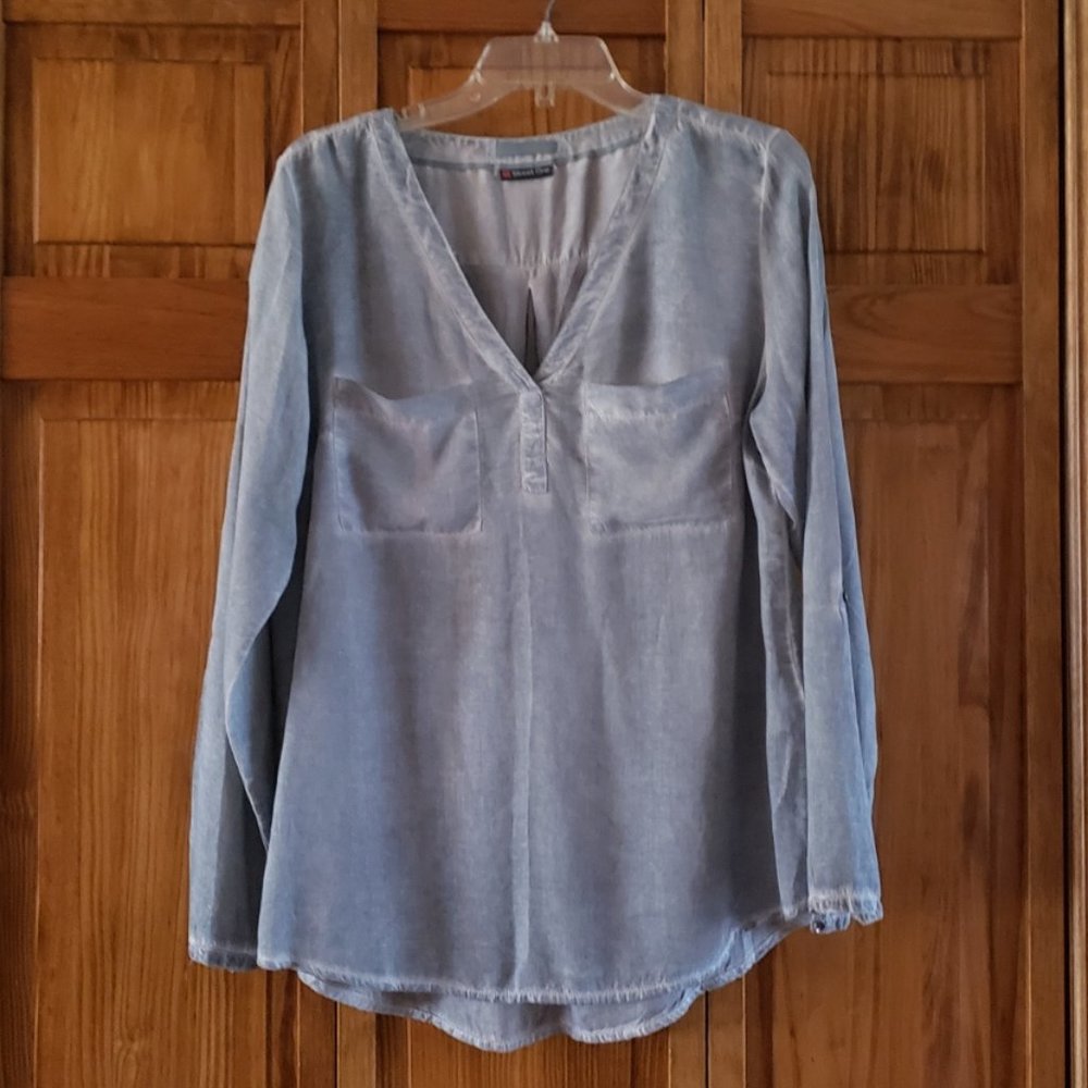 STREET ONE smoke gray pull-up sleeve V-neck top sz 42EU/sz L US